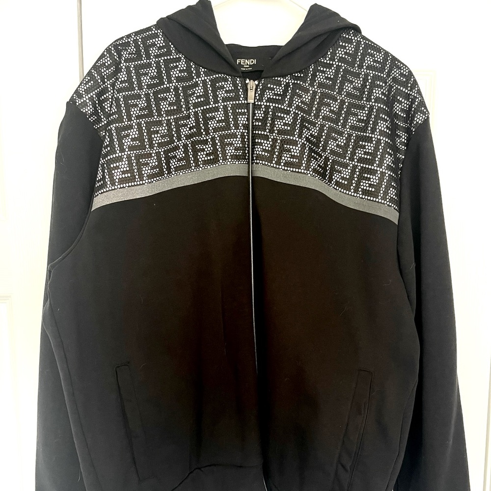 Fendi black mesh Forever Fendi zip up sweatshirt